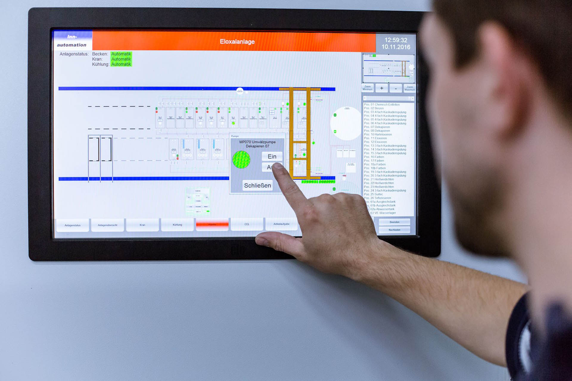 Control of an anodizing system via touchscreen